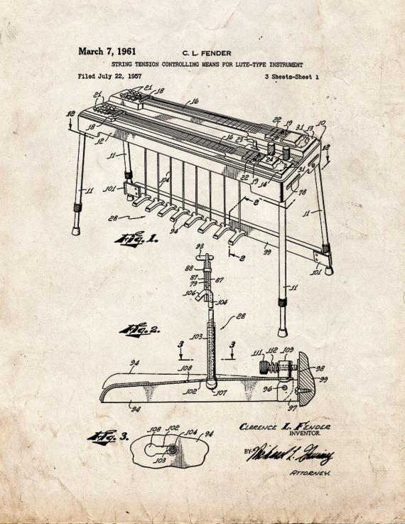 String Tension Controlling Means for Lute-type Instrument Patent Print