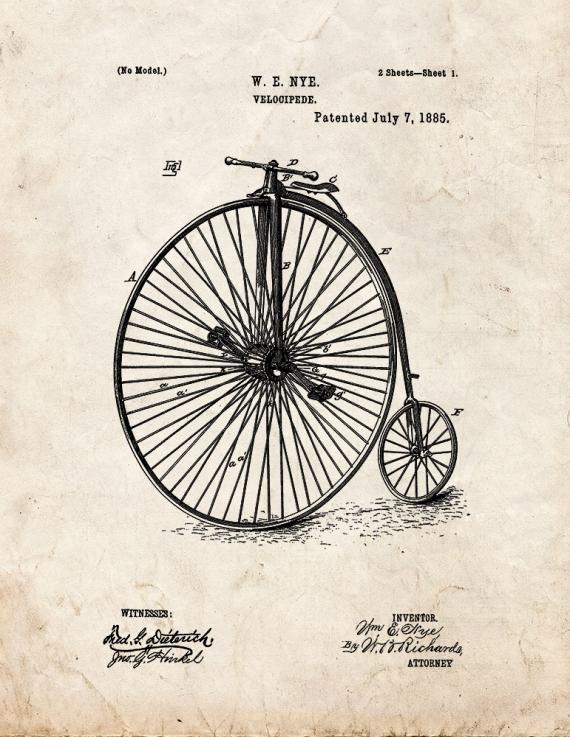 Velocipede Patent Print