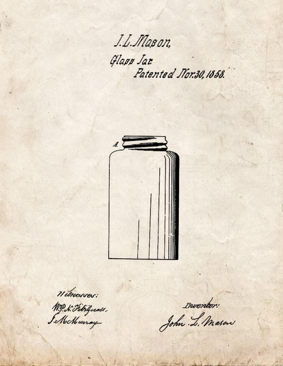 Mason Glass Jar Patent Print
