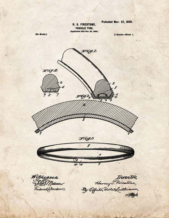 Firestone Vehicle Tire Patent Print