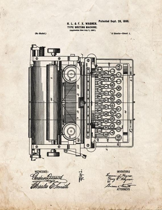 Typewriter Patent Print