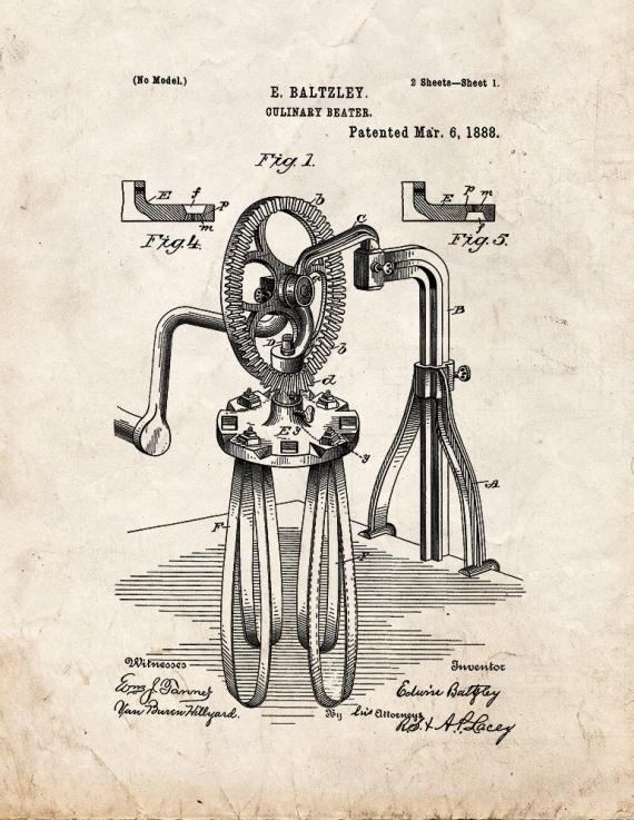 Culinary Beater Patent Print