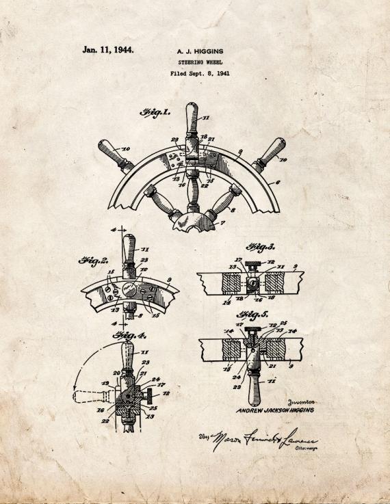 Boat's Steering Wheel Patent Print
