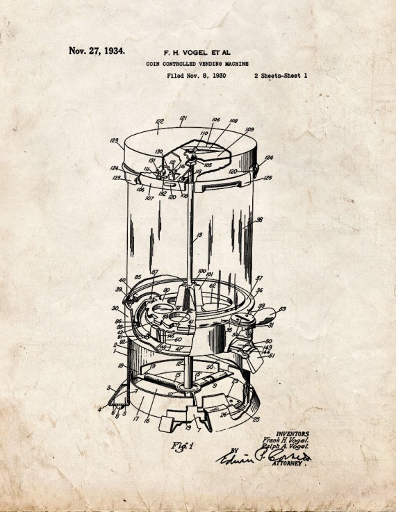Coin Controlled Vending Machine Patent Print