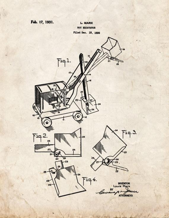 Toy Excavator Patent Print