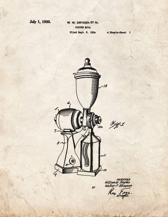 Coffee Mill Patent Print