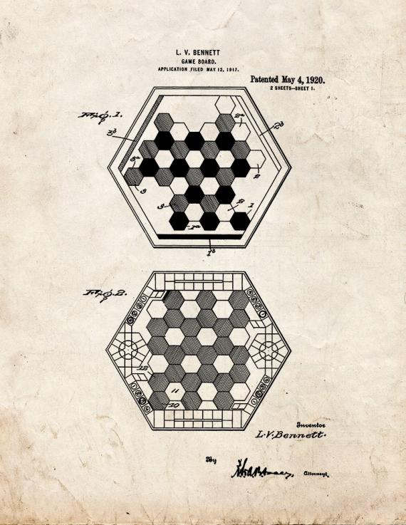 Chinese Checkers Game Patent Print