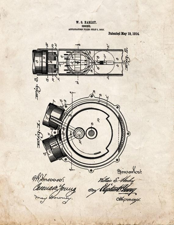 Harley Engine Patent Print