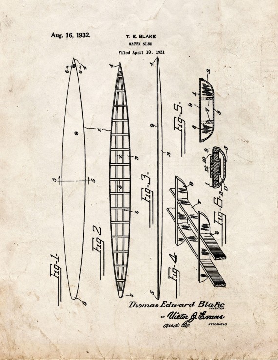 Water Sled Patent Print