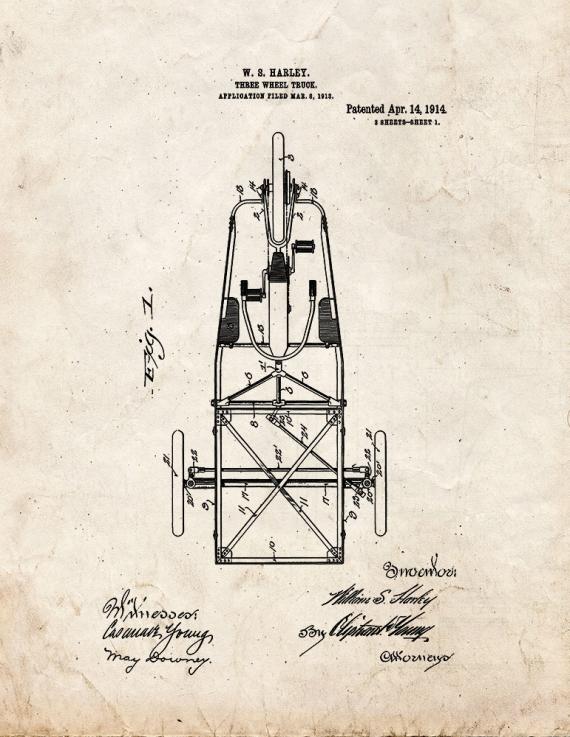 Harley Three-wheel Truck Patent Print