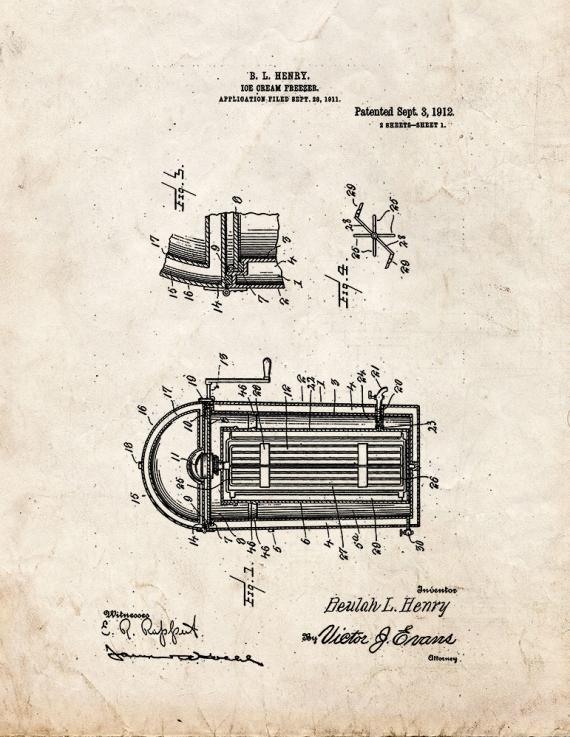 Ice Cream Freezer Patent Print