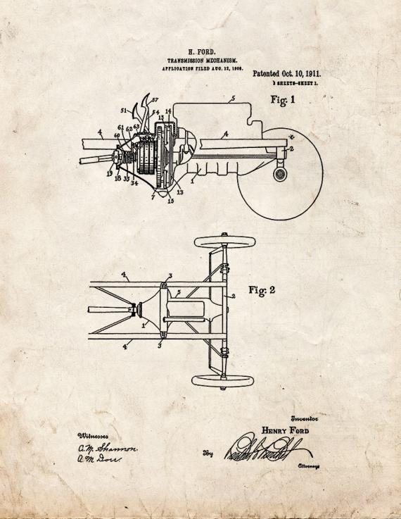 Henry Ford Transmission Patent Print