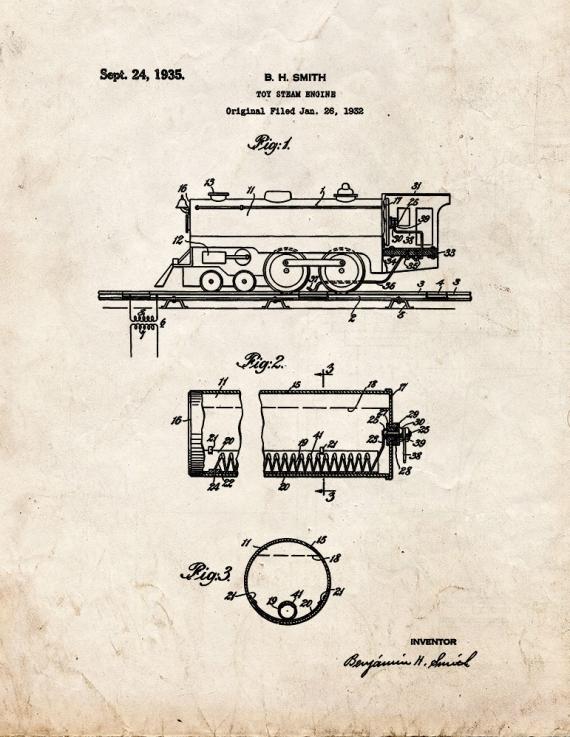 Toy Steam Engine Patent Print