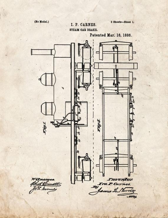 Steam Car Brake Patent Print