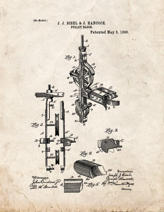 Pulley Block Patent Print