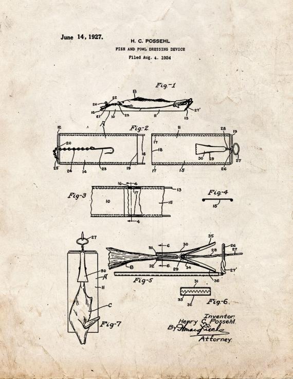 Fish and Fowl Dressing Device Patent Print