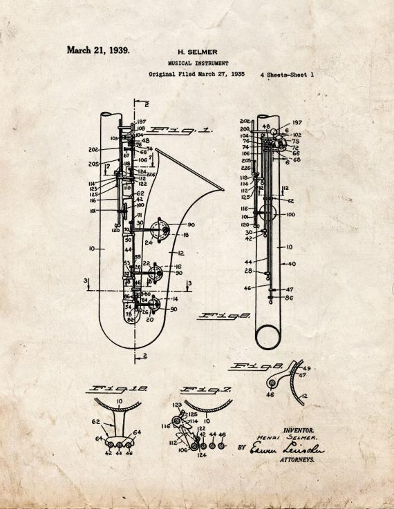 Saxophone Patent Print