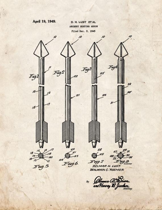Archery Hunting Arrow Patent Print