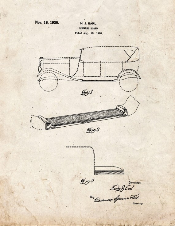 Automobile Running Board Patent Print
