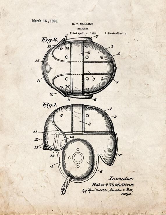 Football Headgear Patent Print