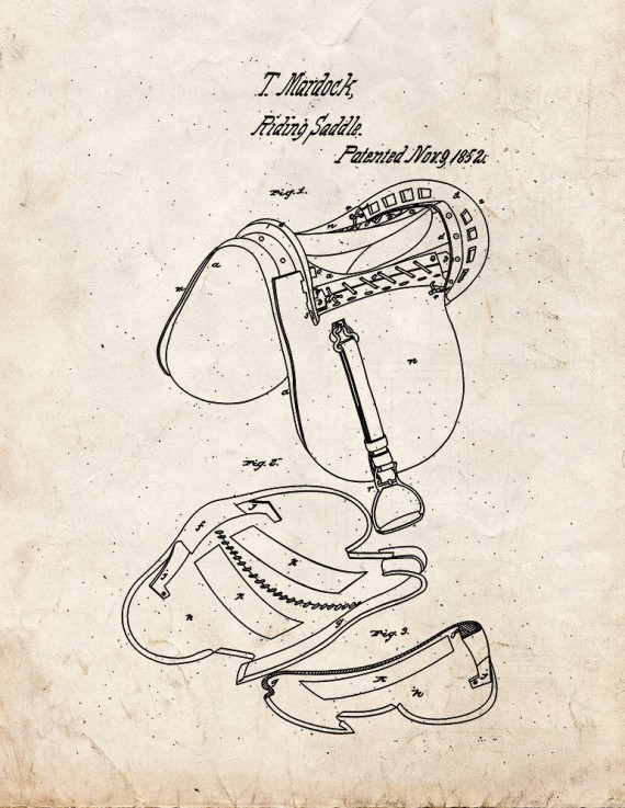 Horse Riding Saddle Patent Print