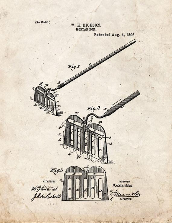 Mortar Hoe Patent Print