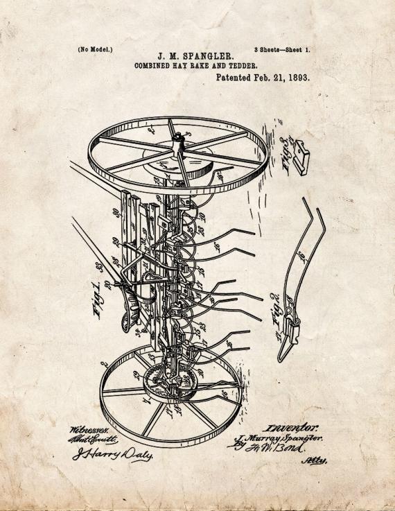 Combined Hay Rake And Tedder Patent Print