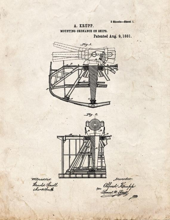 Mounting Ordnance on Ships Patent Print