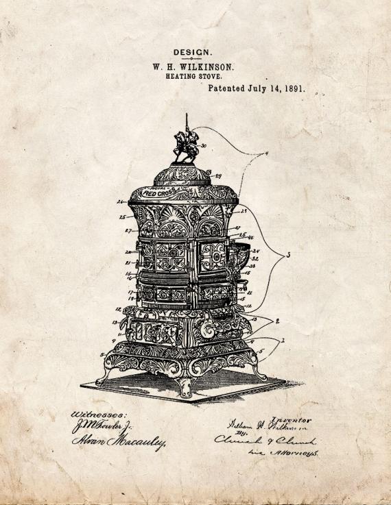 Heating Stove Patent Print