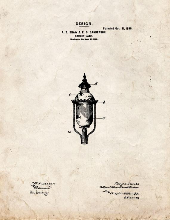 Street Lamp Patent Print