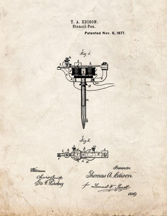 Edison Tattoo Gun Patent Print