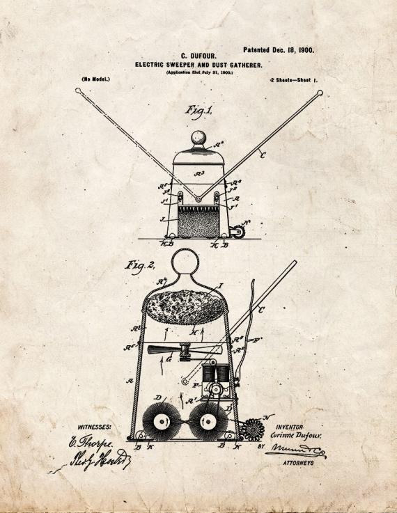 Electric Sweeper and Dust-gatherer Patent Print