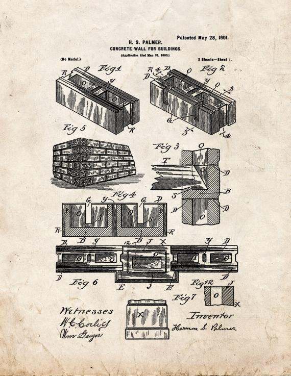 Concrete Wall for Buildings Patent Print