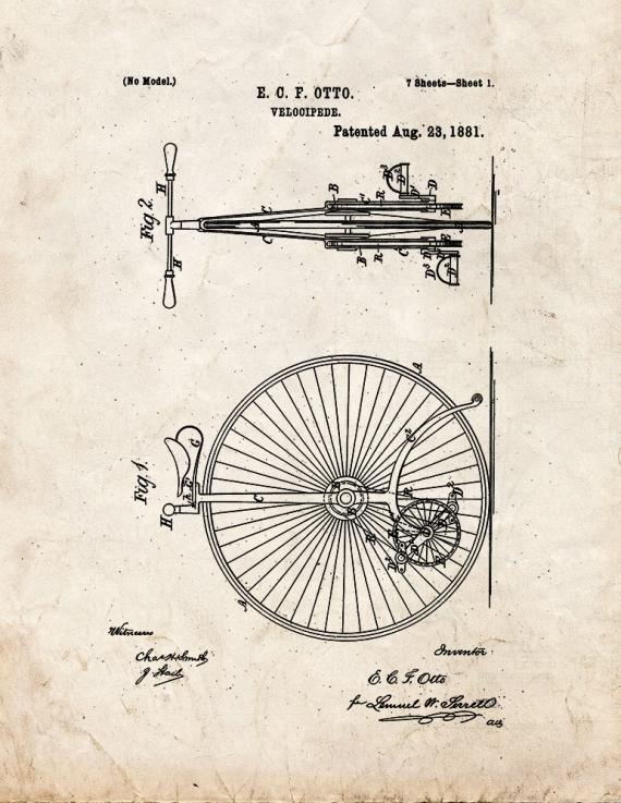 Velocipede Patent Print