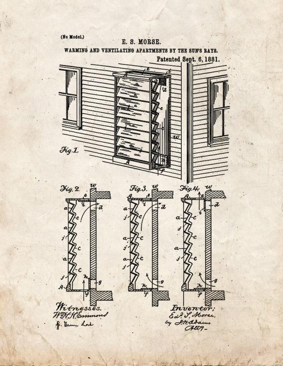 Warming And Ventilating Apartments By The Sun's Rays Patent Print