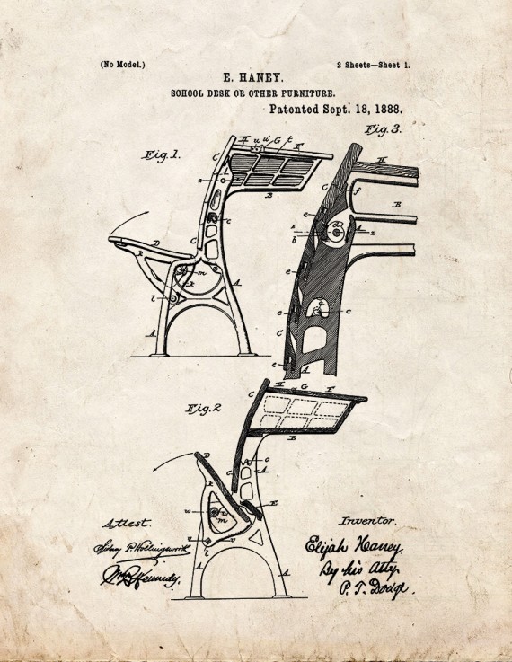 School Desk Patent Print