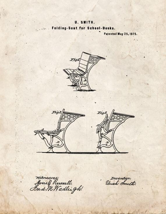 Folding Seats For School-Desks Patent Print