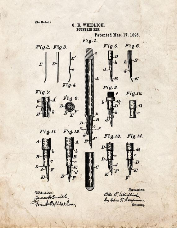 Fountain Pen Patent Print