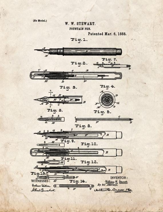 Fountain Pen Patent Print