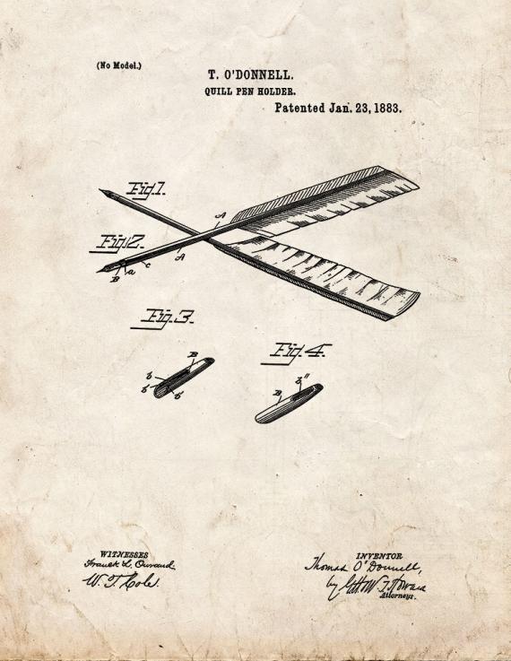 Quill Pen Holder Patent Print