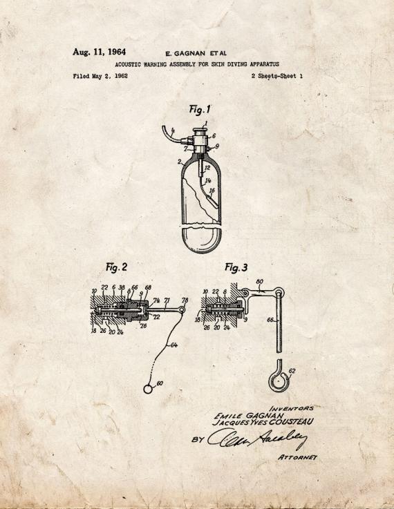 Acoustic Warning Assembly For Skin Diving Apparatus Patent Print