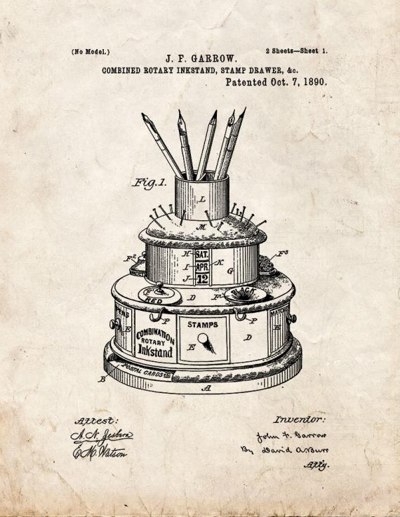 Combined Rotary Inkstand, Stamp-Drawer Patent Print