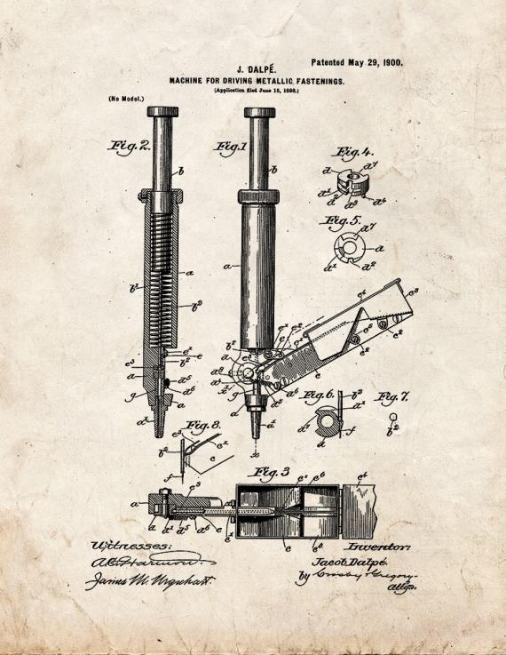 Machine for Driving Metallic Fastenings Patent Print