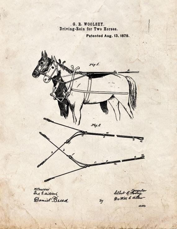 Driving-Reins For Two Horses Patent Print