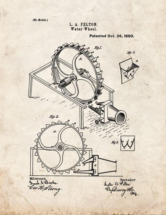 Water Wheel Patent Print