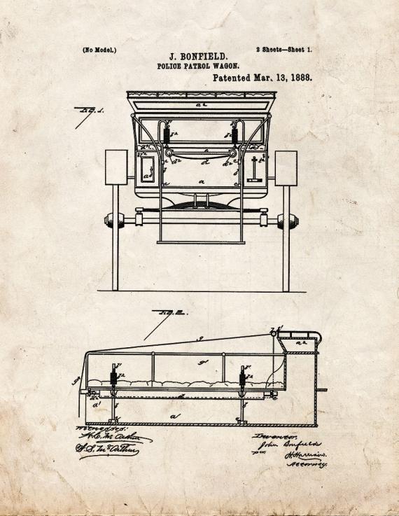 Police Patrol Wagon Patent Print