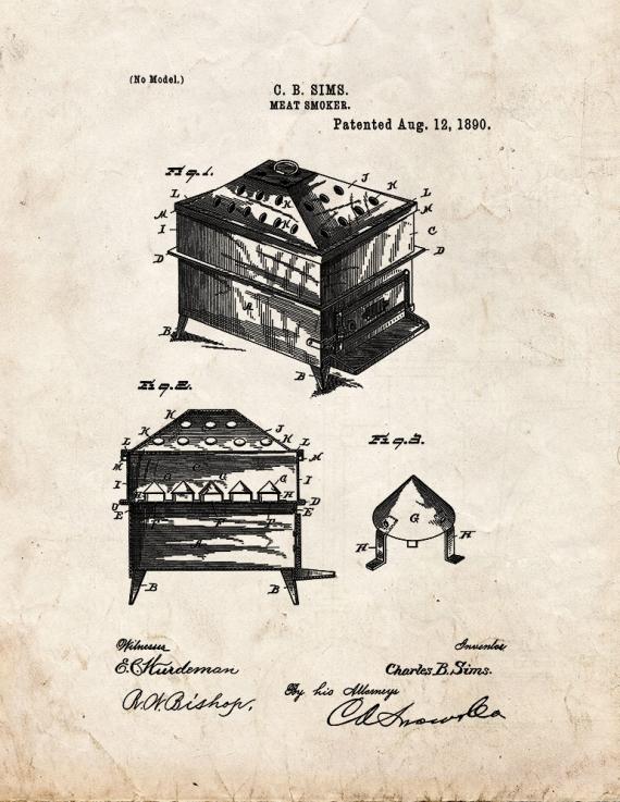 Meat Smoker Patent Print