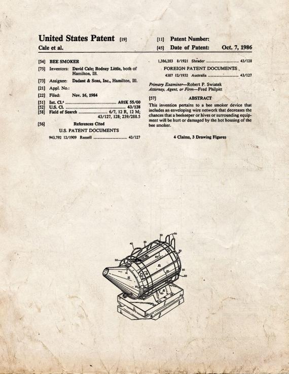Bee Smoker Patent Print