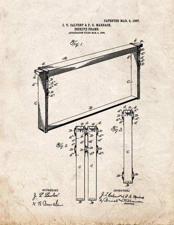 Beehive Frame Patent Print