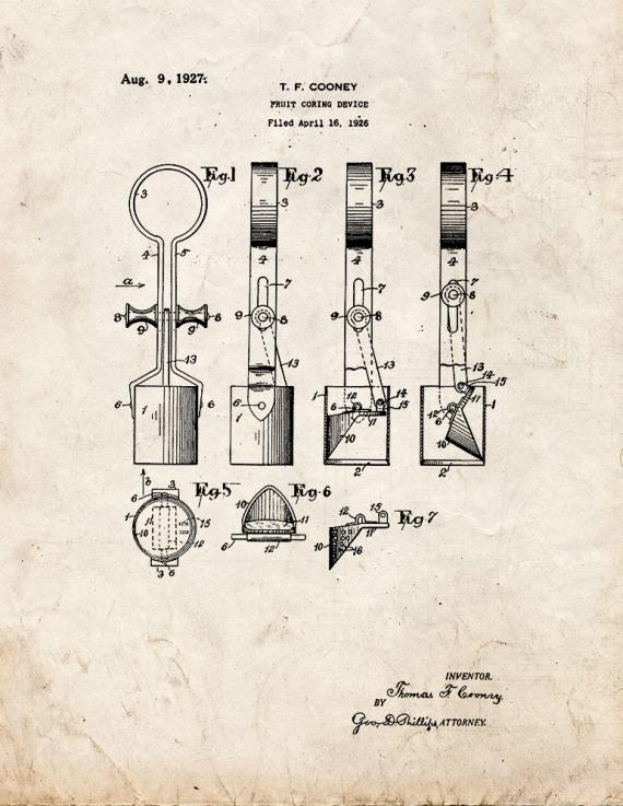 Fruit-coring Device Patent Print